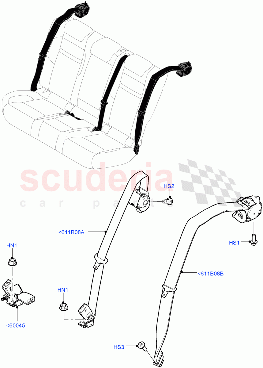 Rear Seat Belts (Changsu (China)) of Land Rover Land Rover Range Rover Evoque (2019+) [2.0 Turbo Petrol AJ200P]