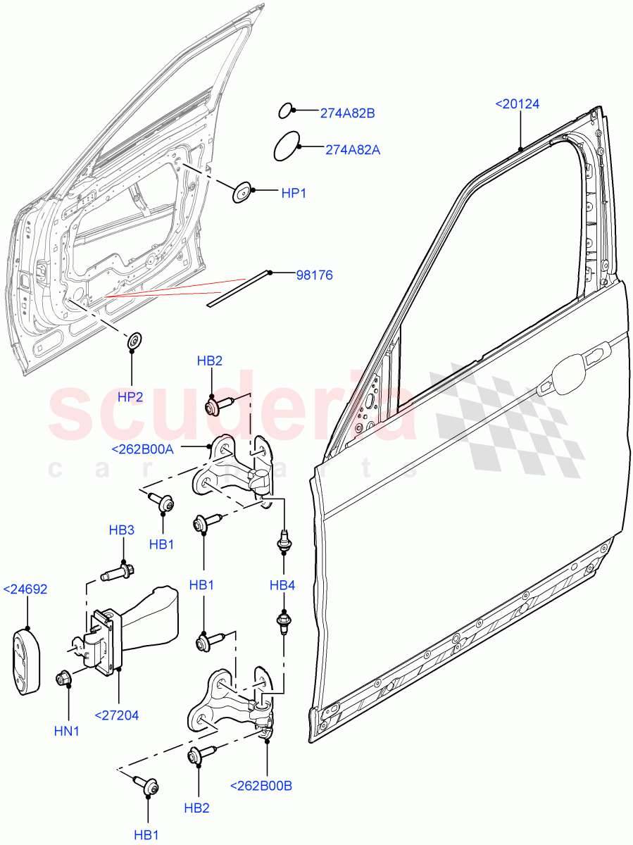 Front Doors, Hinges & Weatherstrips (Nitra Plant Build, Door And Fixings) ((V) FROMK2000001) of Land Rover Land Rover Discovery 5 (2017+) [2.0 Turbo Diesel]