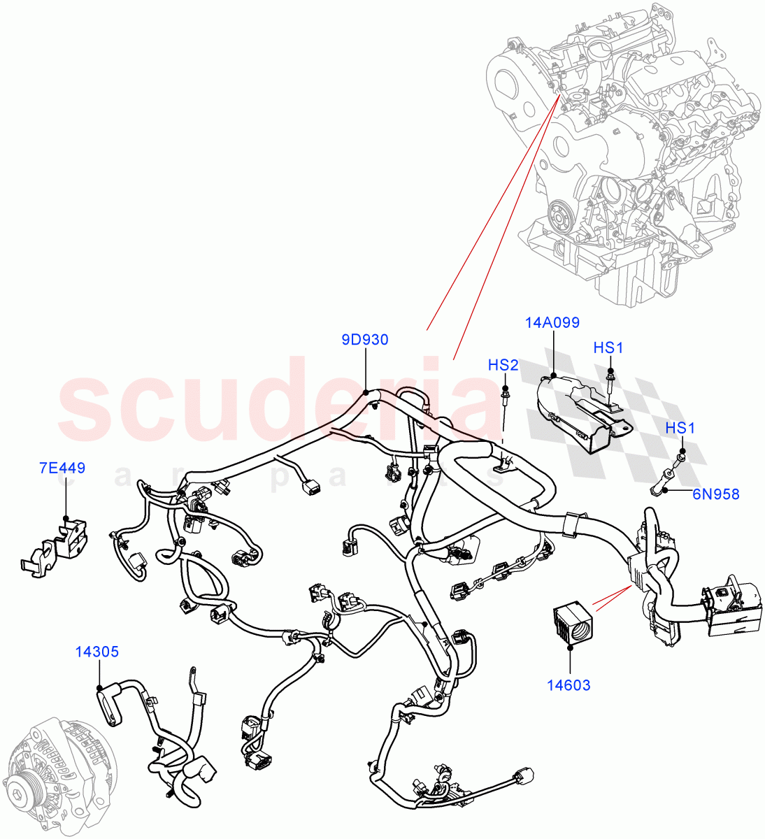 Engine Harness (Solihull Plant Build) (3.0 V6 Diesel) ((V) FROMHA000001) of Land Rover Land Rover Discovery 5 (2017+) [2.0 Turbo Petrol AJ200P]