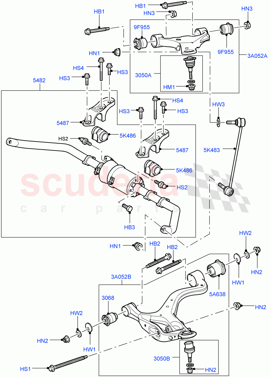 Front Susp.Arms/Stabilizer/X-Member (With Roll Stability Control, With ACE Suspension) ((V) TO9A999999) of Land Rover Land Rover Range Rover Sport (2005-2009) [4.4 AJ Petrol V8]