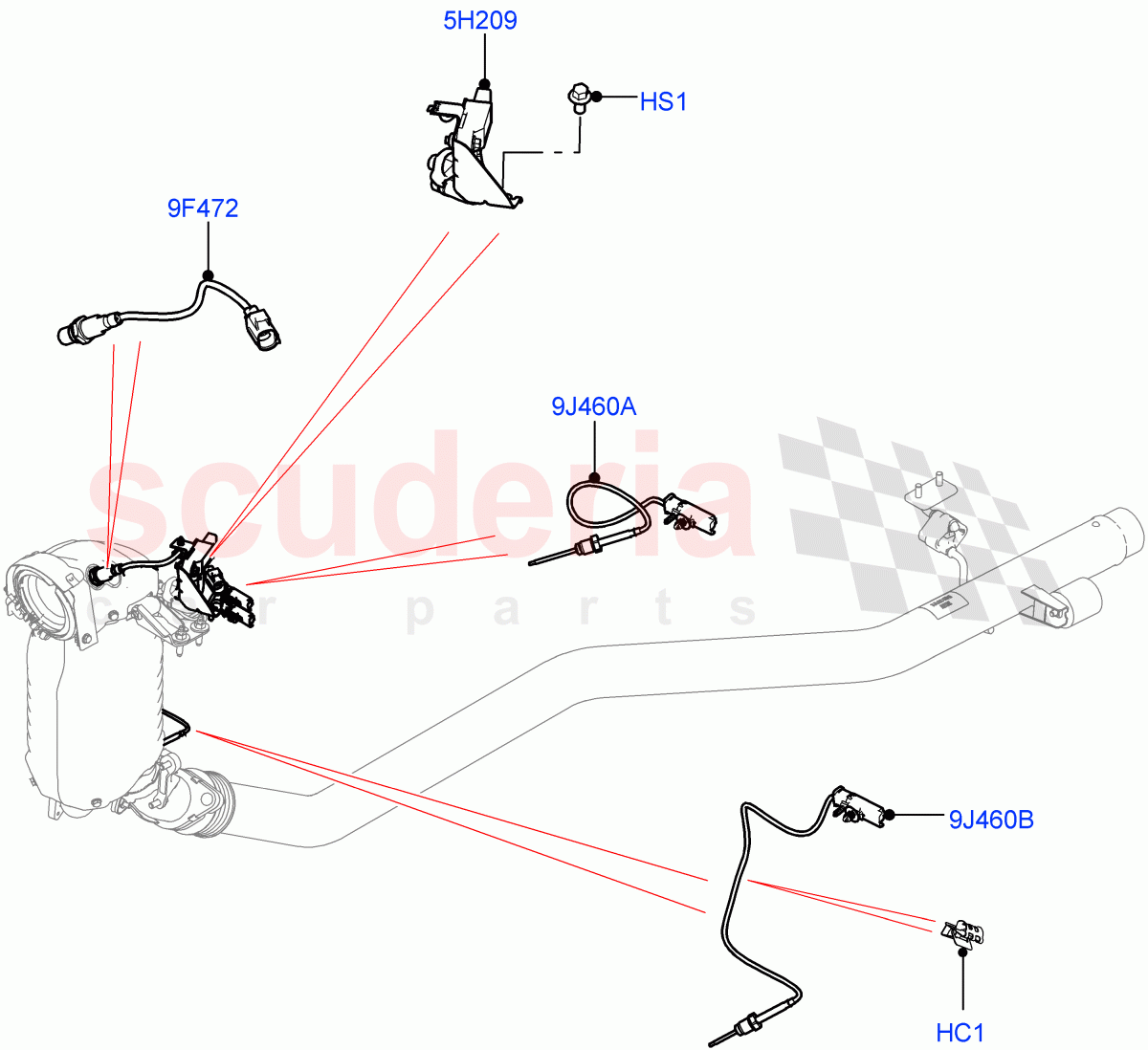 Exhaust Sensors And Modules (Nitra Plant Build) (2.0L I4 DSL HIGH DOHC AJ200, Stage V Plus DPF, Euro Stage 4 Emissions) ((V) FROMK2000001) of Land Rover Land Rover Discovery 5 (2017+) [2.0 Turbo Diesel]