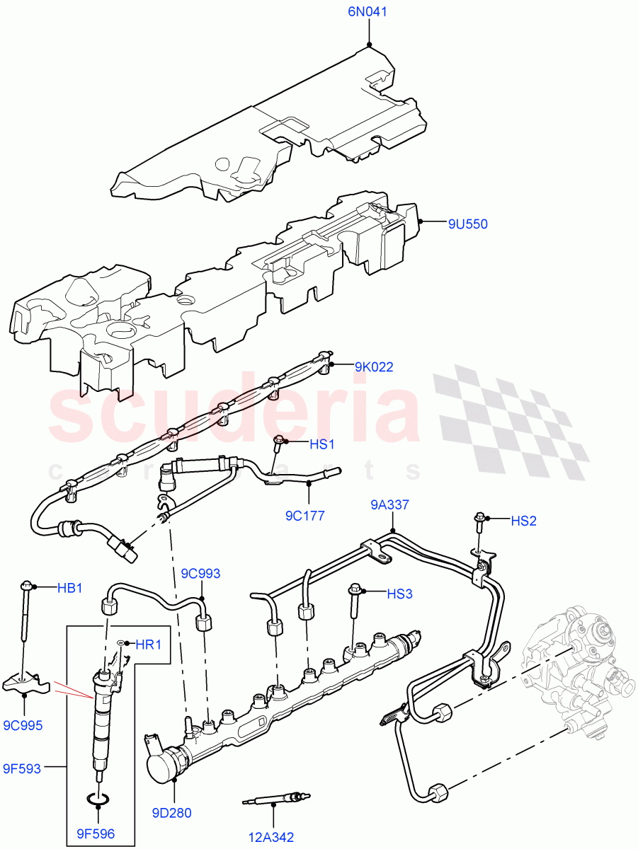 Fuel Injectors And Pipes (3.0L AJ20D6 Diesel High) ((V) FROMLA000001) of Land Rover Land Rover Range Rover Velar (2017+) [3.0 I6 Turbo Diesel AJ20D6]