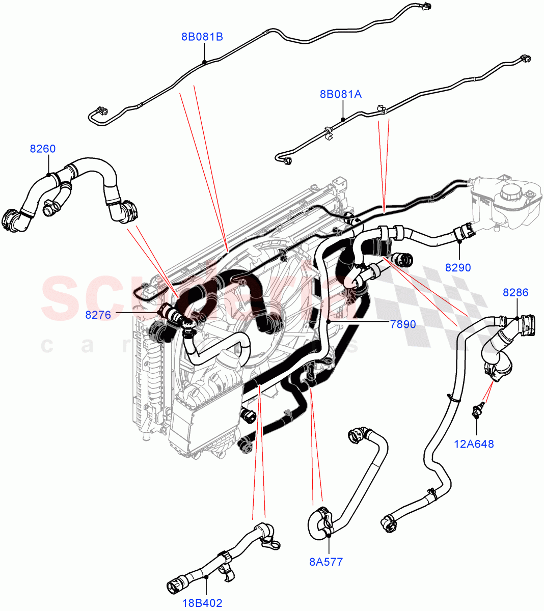 Cooling System Pipes And Hoses (2.0L I4 Mid DOHC AJ200 Petrol, With Standard Engine Cooling System, Less Active Tranmission Warming, 2.0L I4 Mid AJ200 Petrol E100) ((V) FROMJH000001) of Land Rover Land Rover Discovery Sport (2015+) [2.0 Turbo Petrol AJ200P]