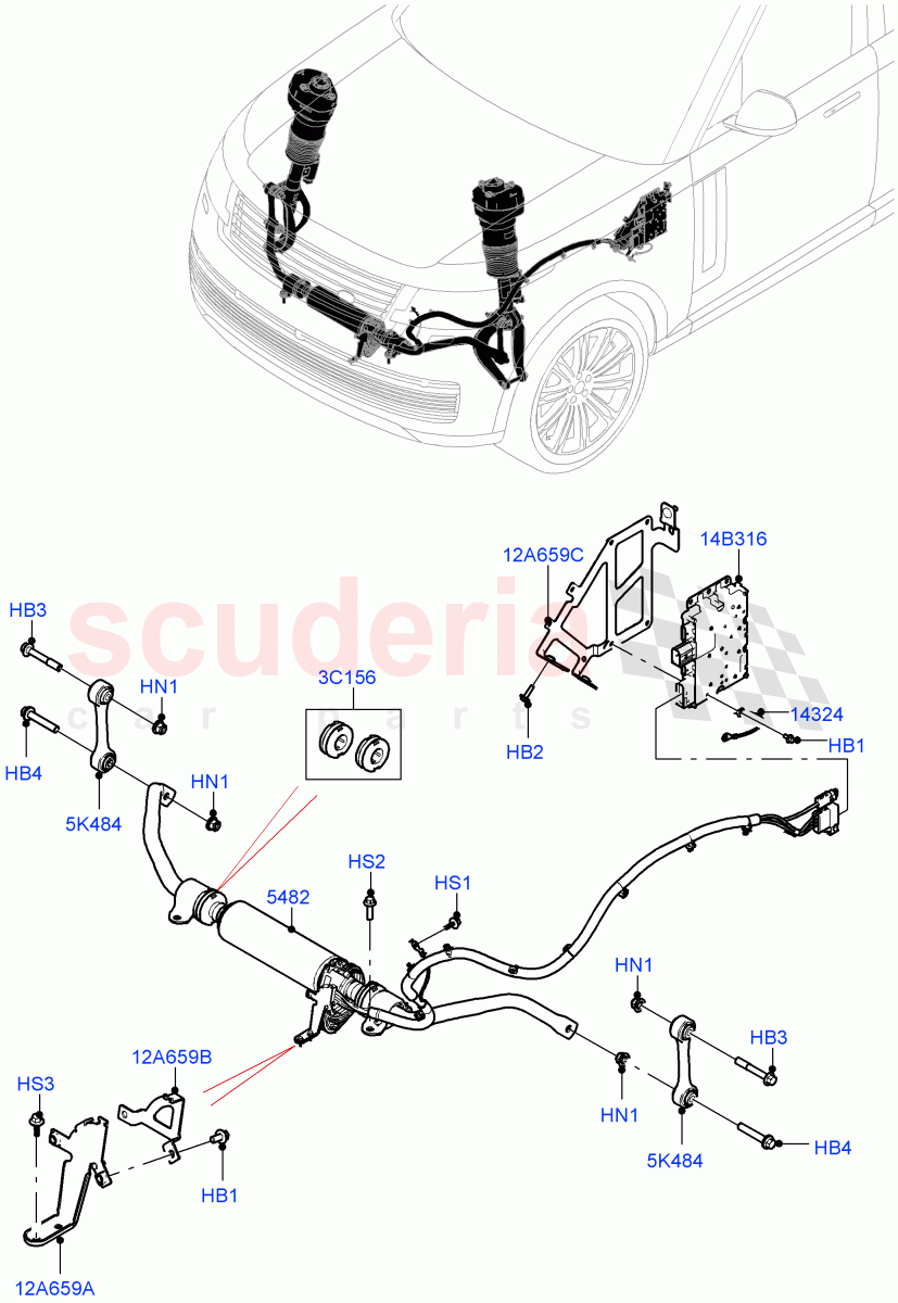 Front Cross Member & Stabilizer Bar (Active Stabilizer Bar) (Electronic Air Suspension With ACE) of Land Rover Land Rover Range Rover (2022+) [3.0 I6 Turbo Diesel AJ20D6]