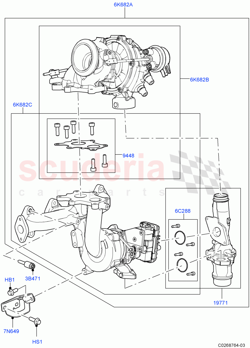 Turbocharger (Solihull Plant Build) (2.0L I4 DSL HIGH DOHC AJ200) ((V) FROMHA000001) of Land Rover Land Rover Discovery 5 (2017+) [2.0 Turbo Diesel]