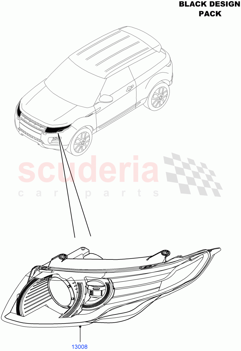 Headlamps And Front Flasher Lamps (Halewood (UK), Smoked Glass Front Lamp Lens, Black Pack) of Land Rover Land Rover Range Rover Evoque (2012-2018) [2.0 Turbo Diesel]