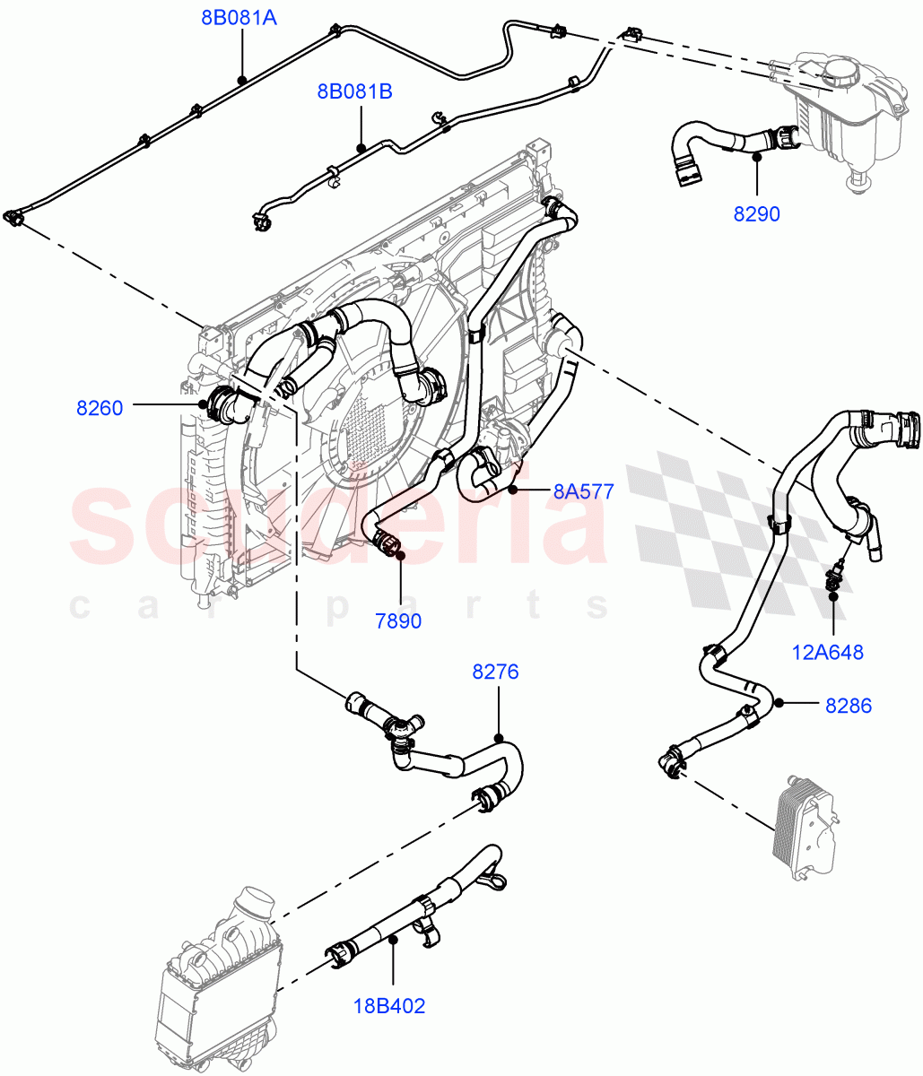 Cooling System Pipes And Hoses (2.0L AJ20P4 Petrol Mid PTA, Changsu (China), Low Engine Cooling, Less Active Tranmission Warming, High Engine Cooling, Medium Engine Cooling) of Land Rover Land Rover Discovery Sport (2015+) [2.0 Turbo Petrol AJ200P]