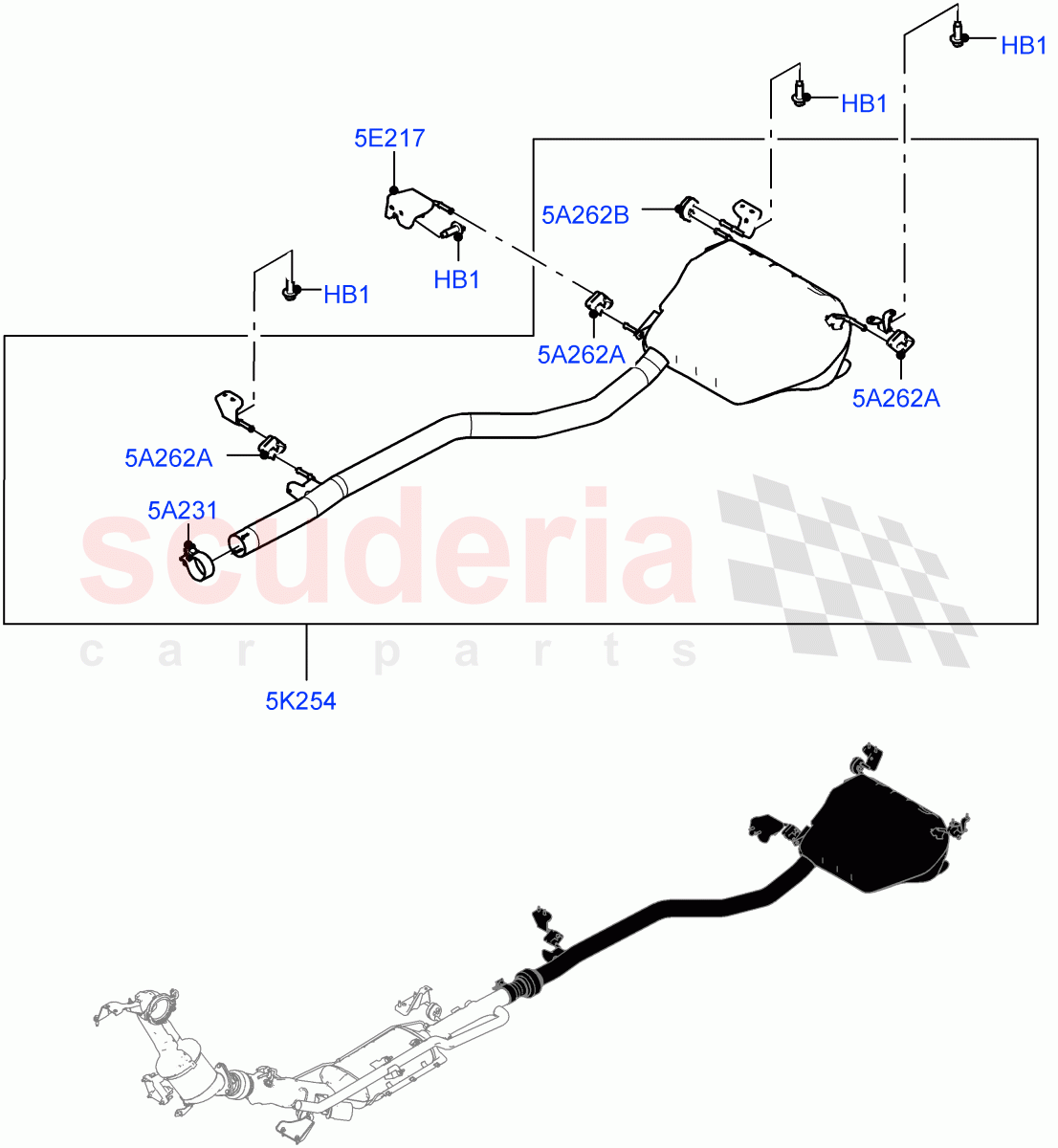 Rear Exhaust System (2.0L AJ21D4 Diesel Mid, Itatiaia (Brazil)) of Land Rover Land Rover Range Rover Evoque (2019+) [2.0 Turbo Diesel AJ21D4]
