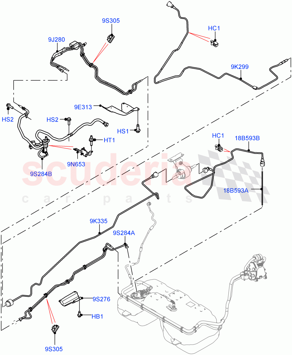 Fuel Lines (2.0L AJ20P4 Petrol Mid PTA, Halewood (UK), 2.0L AJ20P4 Petrol High PTA) ((V) FROMLH033495) of Land Rover Land Rover Range Rover Evoque (2019+) [2.0 Turbo Petrol AJ200P]