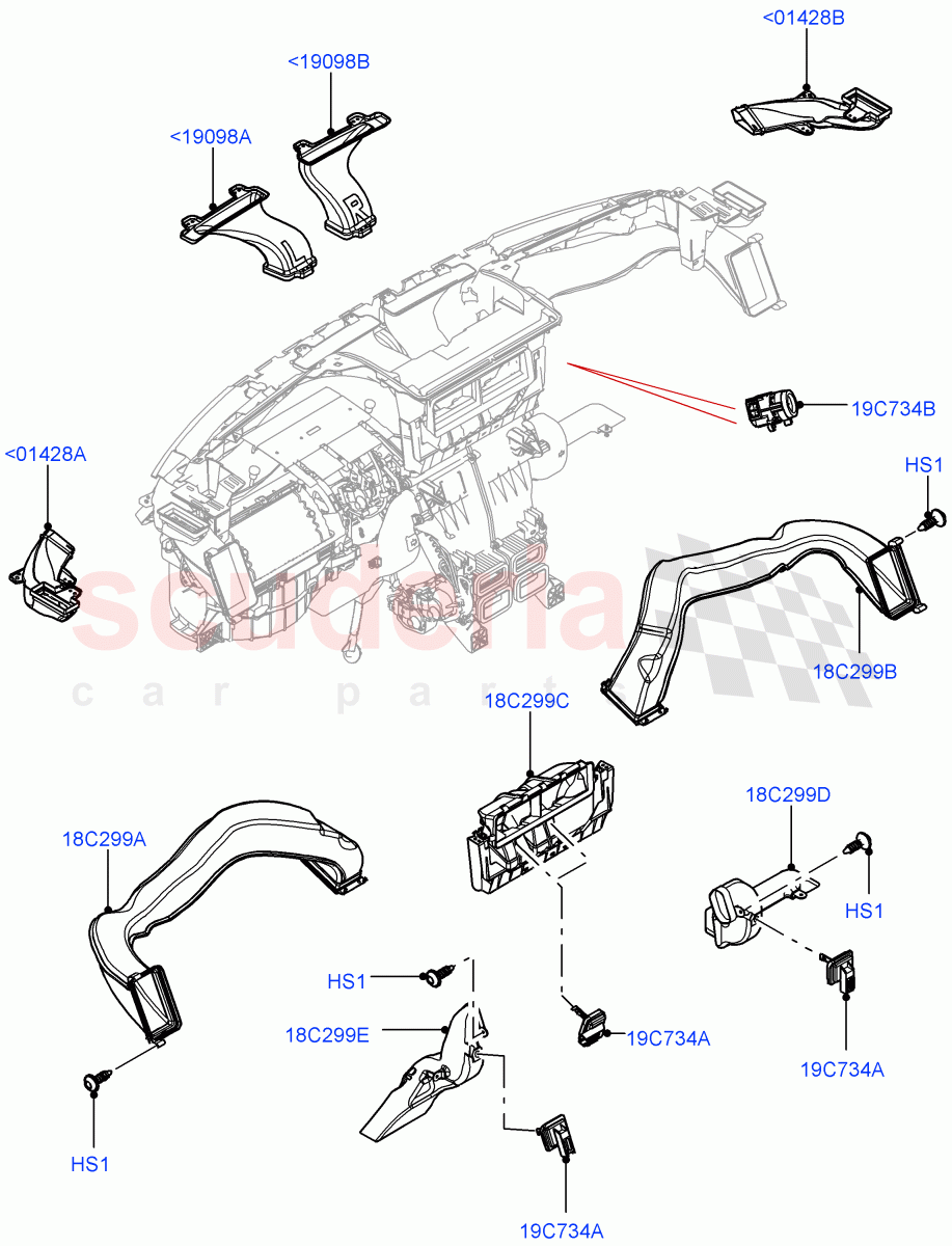 Air Vents, Louvres And Ducts (Instrument Panel, Internal Components, Nitra Plant Build) (Less Head Up Display) ((V) FROMK2000001) of Land Rover Land Rover Discovery 5 (2017+) [3.0 Diesel 24V DOHC TC]