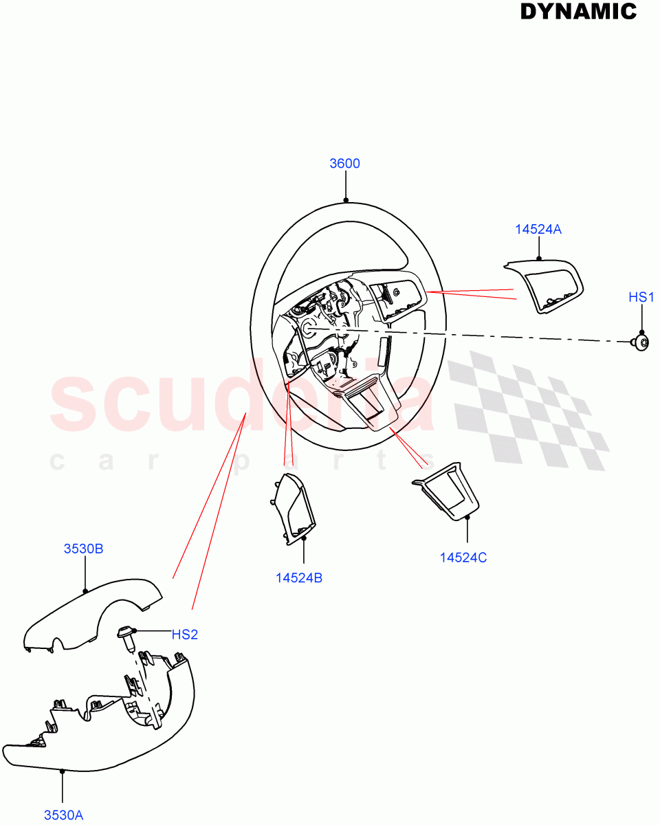 Steering Wheel (Dynamic Pack) (Halewood (UK), Sport/Leather Steering Wheel) ((V) FROMGH000001) of Land Rover Land Rover Discovery Sport (2015+) [2.0 Turbo Diesel]