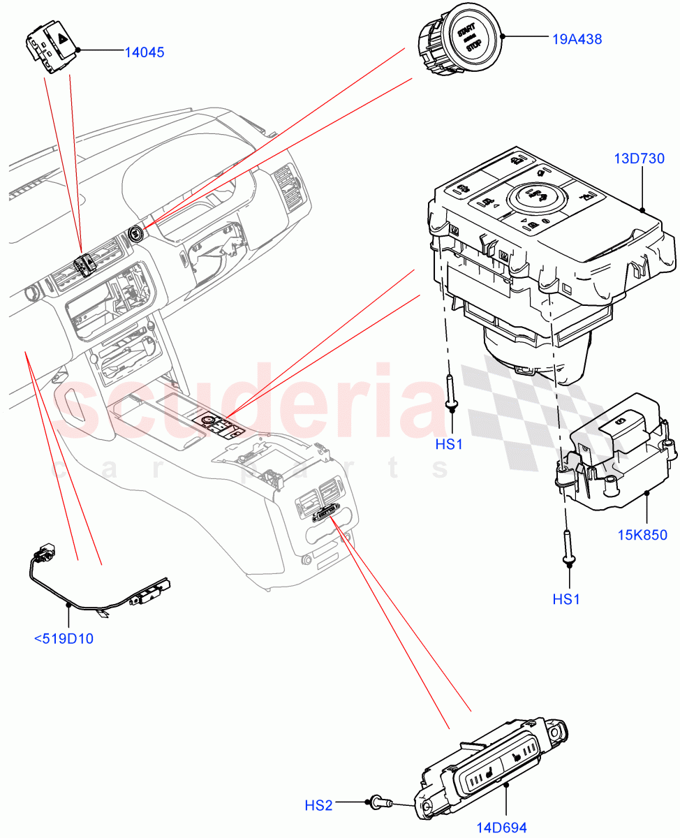 Switches (Console) ((V) FROMJA000001) of Land Rover Land Rover Range Rover Sport (2014+) [2.0 Turbo Diesel]