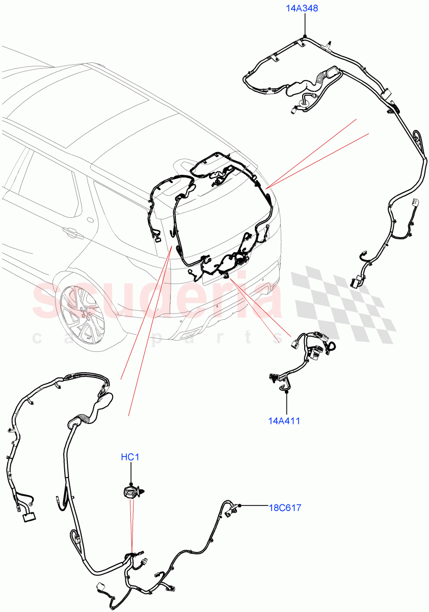 Electrical Wiring - Body And Rear (Solihull Plant Build, Tailgate) ((V) FROMHA000001) of Land Rover Land Rover Discovery 5 (2017+) [3.0 DOHC GDI SC V6 Petrol]