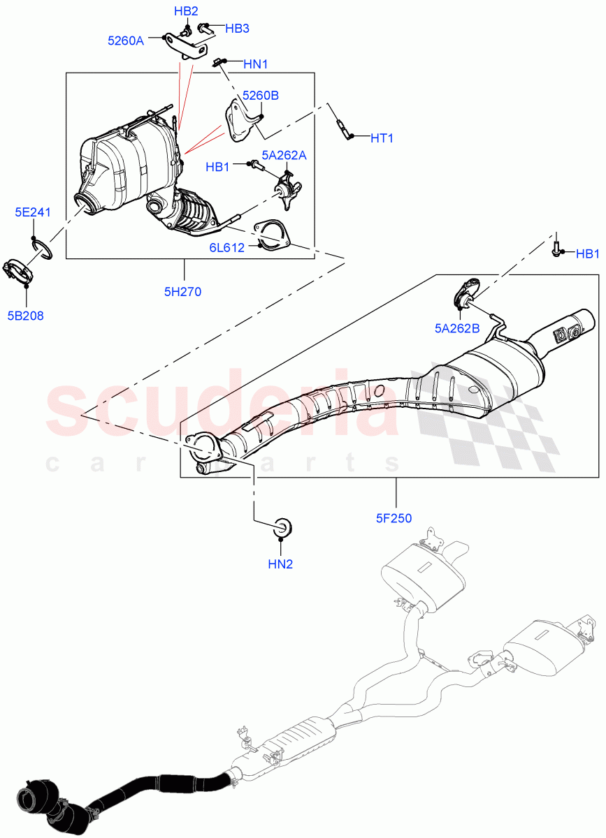Front Exhaust System (3.0L AJ20D6 Diesel High, EU6D - Final (Diesel) Emission, J-WLTP Emission, L7 Emission - Brazil) ((V) FROMLA000001) of Land Rover Land Rover Range Rover Sport (2014+) [3.0 I6 Turbo Diesel AJ20D6]