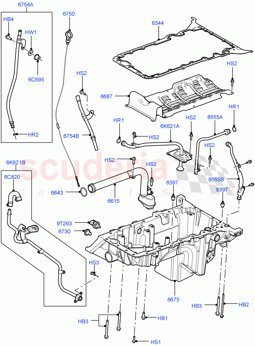 Oil Pan/Oil Level Indicator (3.6L V8 32V DOHC EFi Diesel Lion) ((V) FROMAA000001) of Land Rover Land Rover Range Rover Sport (2010-2013) [3.6 V8 32V DOHC EFI Diesel]