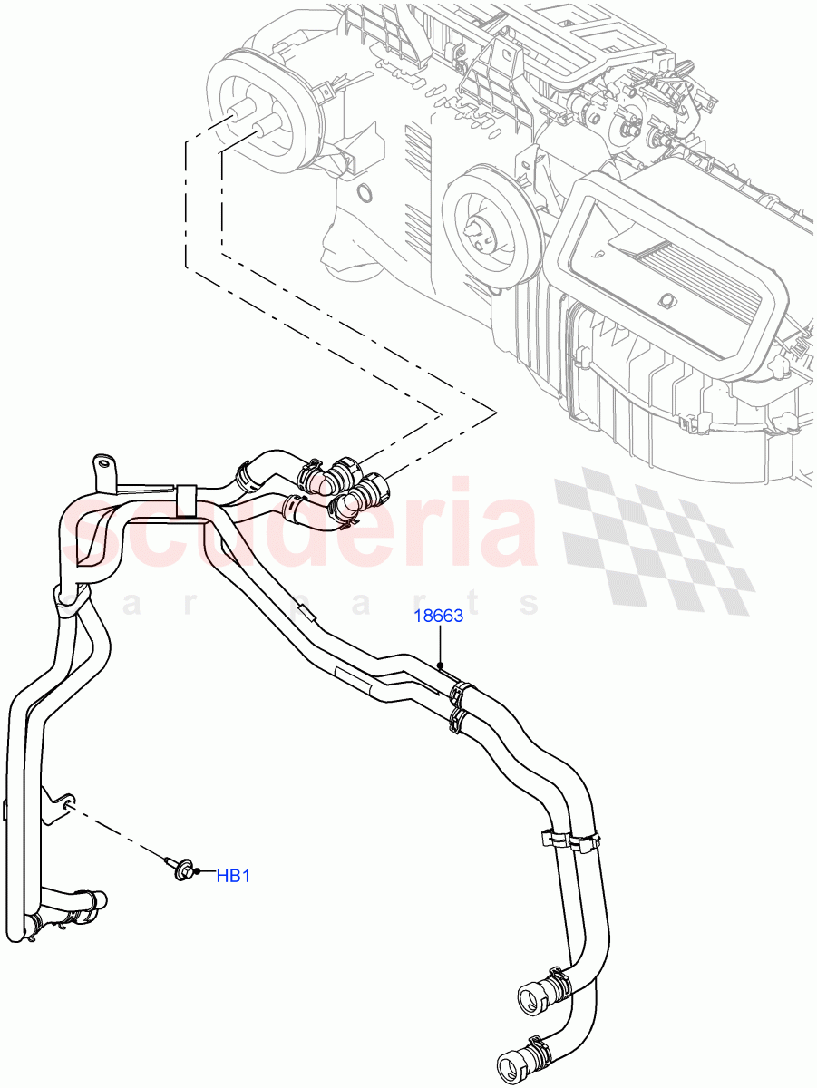 Heater Hoses (Solihull Plant Build) (2.0L I4 DSL HIGH DOHC AJ200, With Ptc Heater, Premium Air Conditioning-Front/Rear, 2.0L I4 DSL MID DOHC AJ200, Less Heater) ((V) FROMKA000001) of Land Rover Land Rover Discovery 5 (2017+) [3.0 I6 Turbo Diesel AJ20D6]