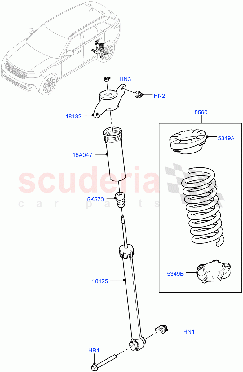 Rear Springs And Shock Absorbers (With Standard Duty Coil Spring Susp) ((V) TOLA999999) of Land Rover Land Rover Range Rover Velar (2017+) [3.0 I6 Turbo Diesel AJ20D6]