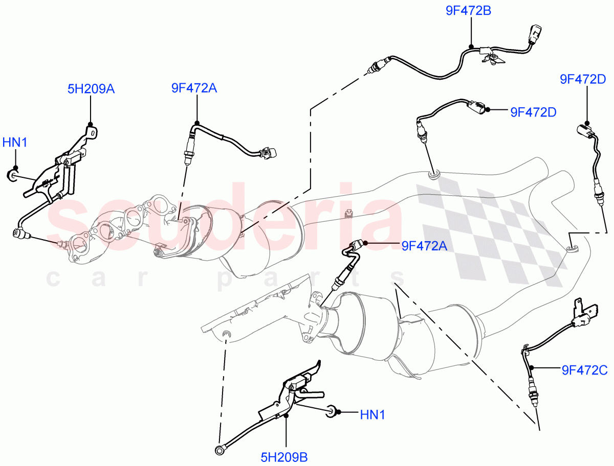 Exhaust Sensors And Modules (Nitra Plant Build) (5.0 Petrol AJ133 DOHC CDA, Beijing 6 Petrol Emission, EU6D - Final (Petrol) Emission) ((V) FROMM2000001) of Land Rover Land Rover Defender (2020+) [5.0 OHC SGDI SC V8 Petrol]