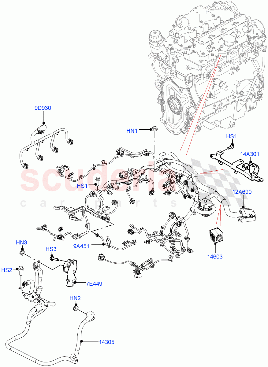 Engine Harness (Nitra Plant Build) (2.0L I4 High DOHC AJ200 Petrol) ((V) FROMK2000001) of Land Rover Land Rover Discovery 5 (2017+) [3.0 DOHC GDI SC V6 Petrol]