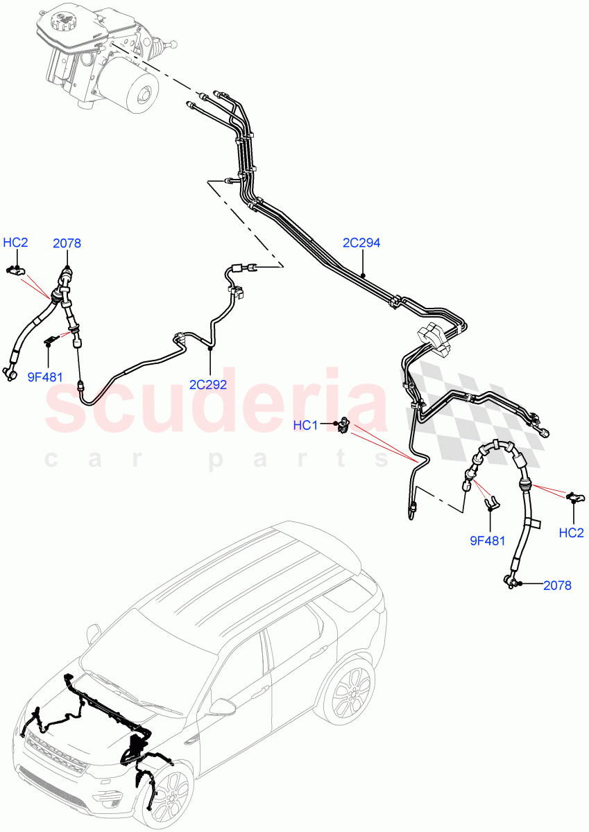 Front Brake Pipes (RHD, Halewood (UK), Electric Engine Battery-PHEV) ((V) FROMLH000001) of Land Rover Land Rover Discovery Sport (2015+) [2.0 Turbo Petrol GTDI]