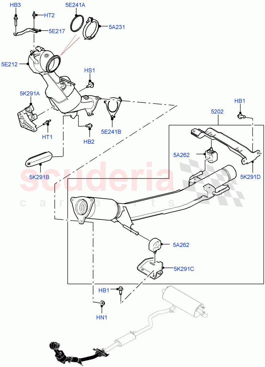 Front Exhaust System (2.0L AJ20P4 Petrol E100 PTA, Itatiaia (Brazil), 2.0L AJ20P4 Petrol High PTA, 2.0L AJ20P4 Petrol Mid PTA) of Land Rover Land Rover Range Rover Evoque (2019+) [2.0 Turbo Petrol AJ200P]