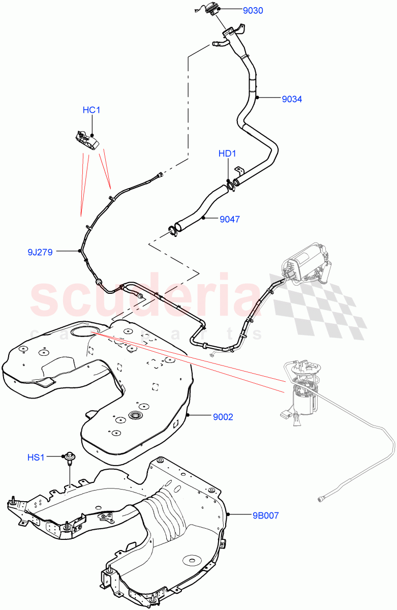 Fuel Tank & Related Parts (Nitra Plant Build) (2.0L I4 High DOHC AJ200 Petrol, Short Wheelbase) of Land Rover Land Rover Defender (2020+) [2.0 Turbo Petrol AJ200P]
