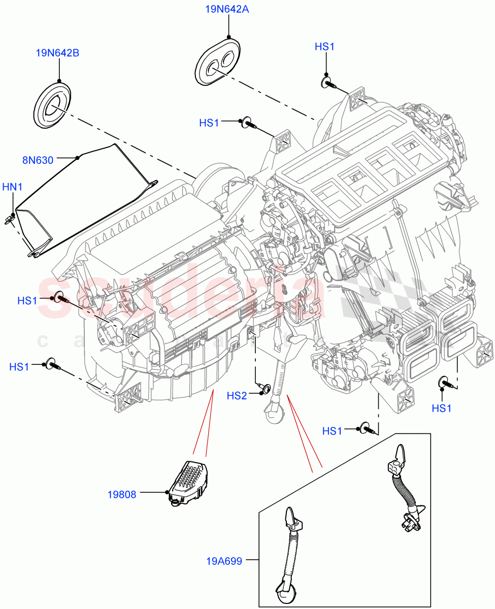 Heater/Air Cond.External Components (Main Unit, Solihull Plant Build) ((V) FROMHA000001) of Land Rover Land Rover Discovery 5 (2017+) [3.0 Diesel 24V DOHC TC]