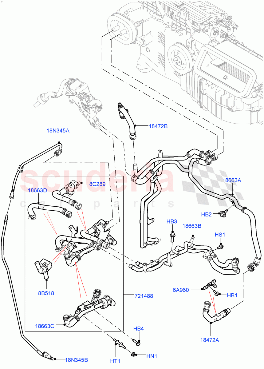 Heater Hoses (Front) (2.0L I4 High DOHC AJ200 Petrol, With Fuel Fired Heater, With Air Conditioning - Front/Rear) ((V) FROMJA000001, (V) TOJA999999) of Land Rover Land Rover Range Rover Sport (2014+) [2.0 Turbo Petrol AJ200P]