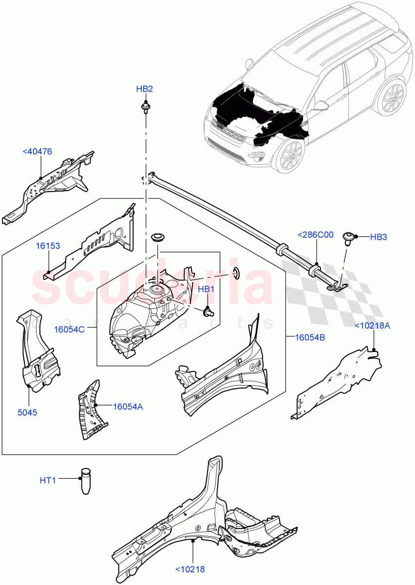 Front Panels, Aprons & Side Members (Aprons And Side Members) (Halewood (UK)) ((V) TOKH999999) of Land Rover Land Rover Discovery Sport (2015+) [2.0 Turbo Petrol AJ200P]