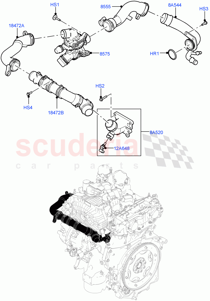 Thermostat/Housing & Related Parts (1.5L AJ20P3 Petrol High PHEV, Halewood (UK), 1.5L AJ20P3 Petrol High) ((V) FROMLH000001) of Land Rover Land Rover Discovery Sport (2015+) [1.5 I3 Turbo Petrol AJ20P3]