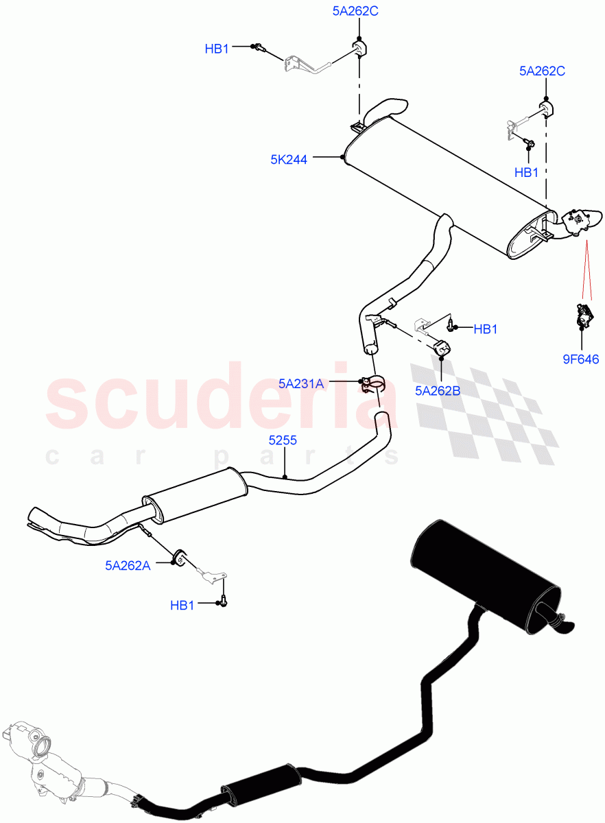 Rear Exhaust System (1.5L AJ20P3 Petrol High PHEV, Halewood (UK)) ((V) FROMLH000001) of Land Rover Land Rover Discovery Sport (2015+) [1.5 I3 Turbo Petrol AJ20P3]