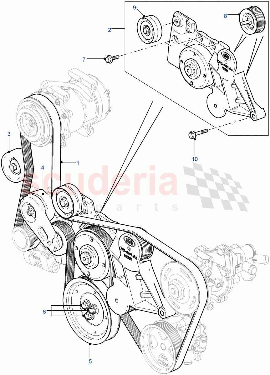 Pulleys And Drive Belts (2.2L 16V TC I4 DSL 122PS PUMA, With Manual Air Conditioning) ((V) FROMCA000001) of Land Rover Land Rover Defender (2007-2016)