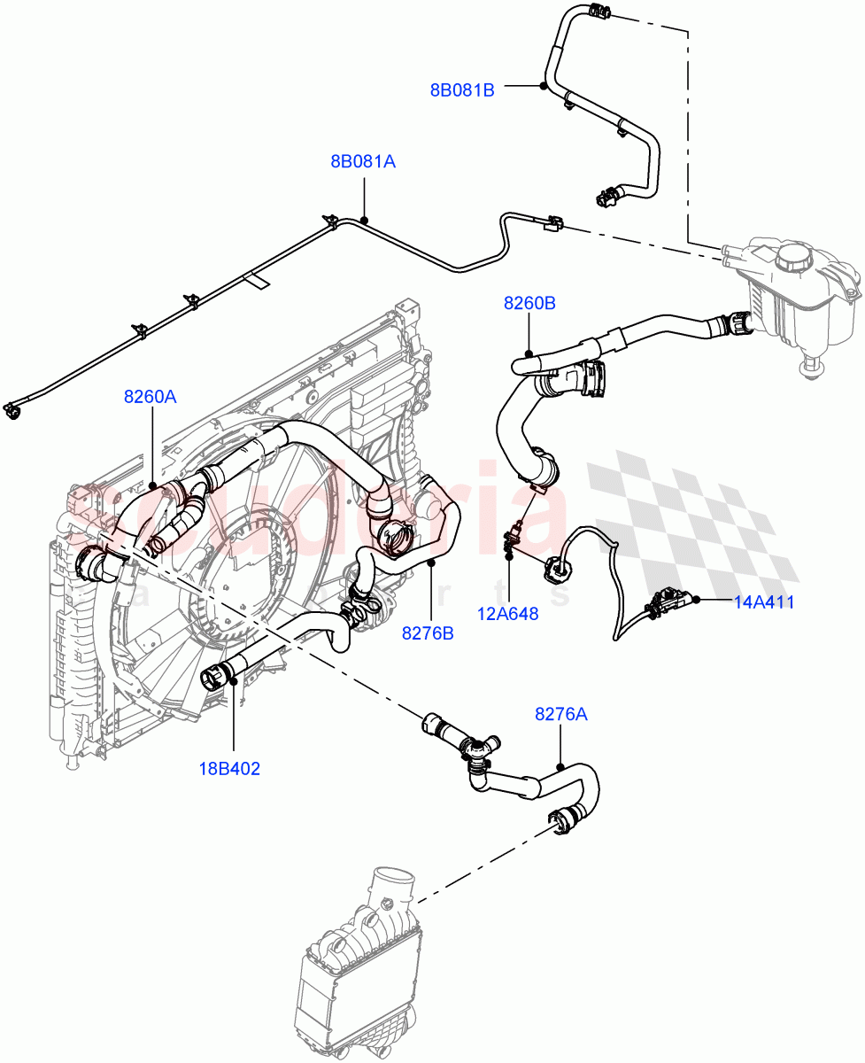 Cooling System Pipes And Hoses (2.0L AJ20D4 Diesel LF PTA, 6 Speed Manual Trans BG6, Halewood (UK), 2.0L AJ20D4 Diesel Mid PTA) of Land Rover Land Rover Discovery Sport (2015+) [2.0 Turbo Diesel]