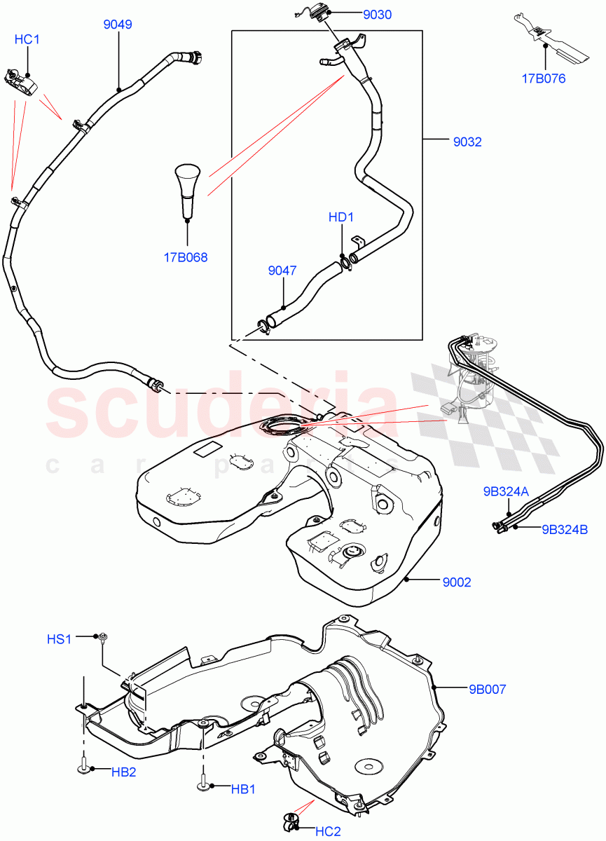Fuel Tank & Related Parts (Nitra Plant Build) (3.0 V6 Diesel) ((V) FROMK2000001) of Land Rover Land Rover Discovery 5 (2017+) [3.0 Diesel 24V DOHC TC]