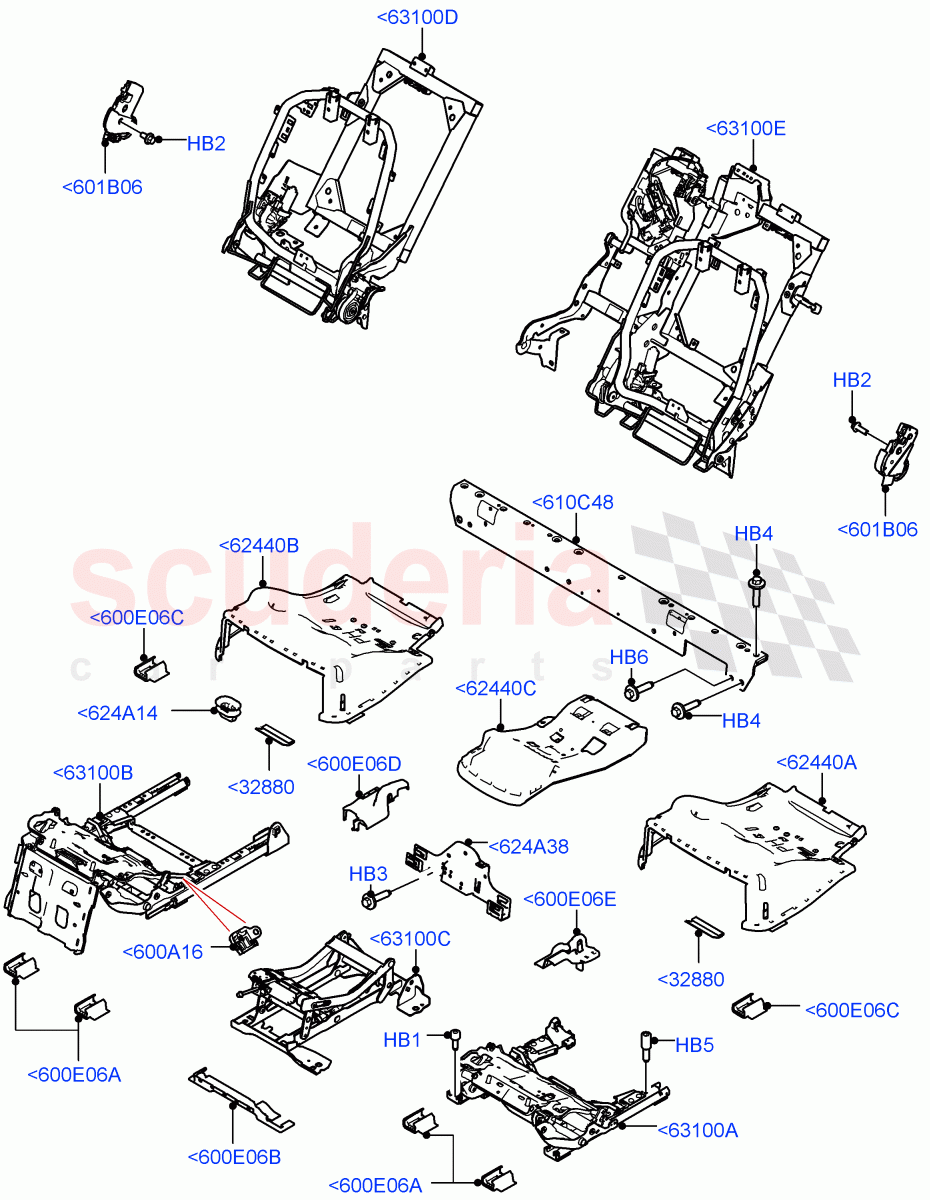 Rear Seat Base (Semi Aniline Leather Perf, 40/20/40 Super Slouch Rear Seat) ((V) FROMJA000001) of Land Rover Land Rover Range Rover (2012-2021) [5.0 OHC SGDI SC V8 Petrol]