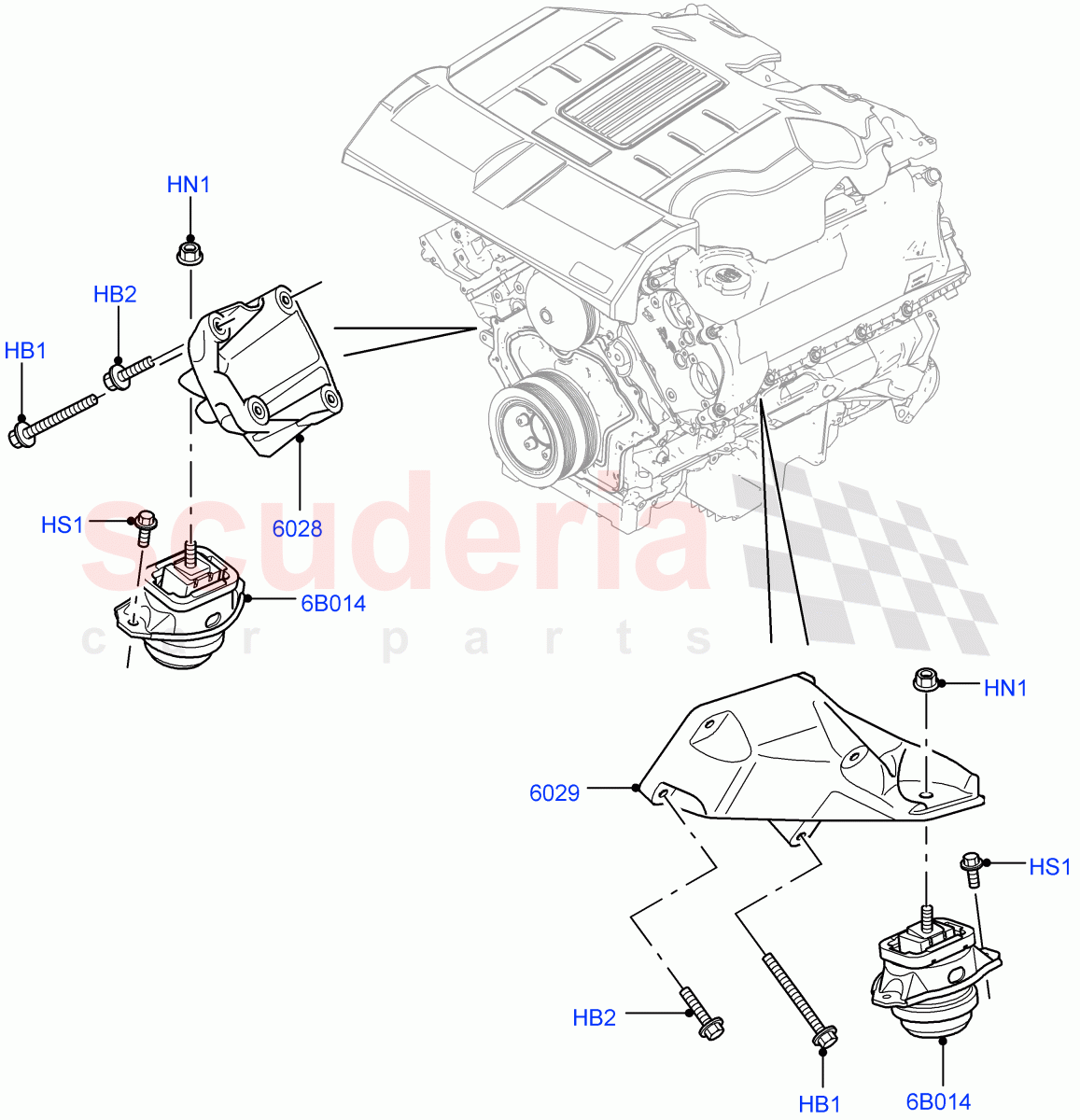 Engine Mounting (3.0L DOHC GDI SC V6 PETROL) ((V) FROMEA000001) of Land Rover Land Rover Discovery 4 (2010-2016) [5.0 OHC SGDI NA V8 Petrol]