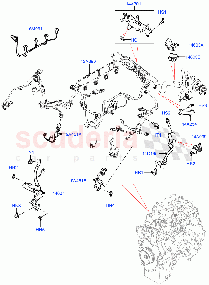 Engine Harness (2.0L AJ21D4 Diesel Mid, RHD, Electric Engine Battery-MHEV) ((V) FROMMA000001) of Land Rover Land Rover Range Rover Velar (2017+) [3.0 DOHC GDI SC V6 Petrol]