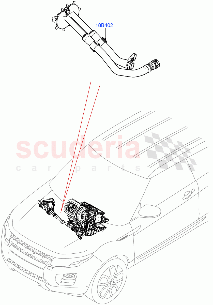 Auxiliary Heater Hoses (2.0L I4 DSL MID DOHC AJ200, Halewood (UK), Fuel Fired Heater With Park Heat, With Fuel Fired Heater, 2.0L I4 High DOHC AJ200 Petrol, 2.0L I4 DSL HIGH DOHC AJ200, Fuel Heater W/Pk Heat With Remote, 2.0L I4 Mid DOHC AJ200 Petrol) ((V) FROMHH000001) of Land Rover Land Rover Range Rover Evoque (2012-2018) [2.2 Single Turbo Diesel]