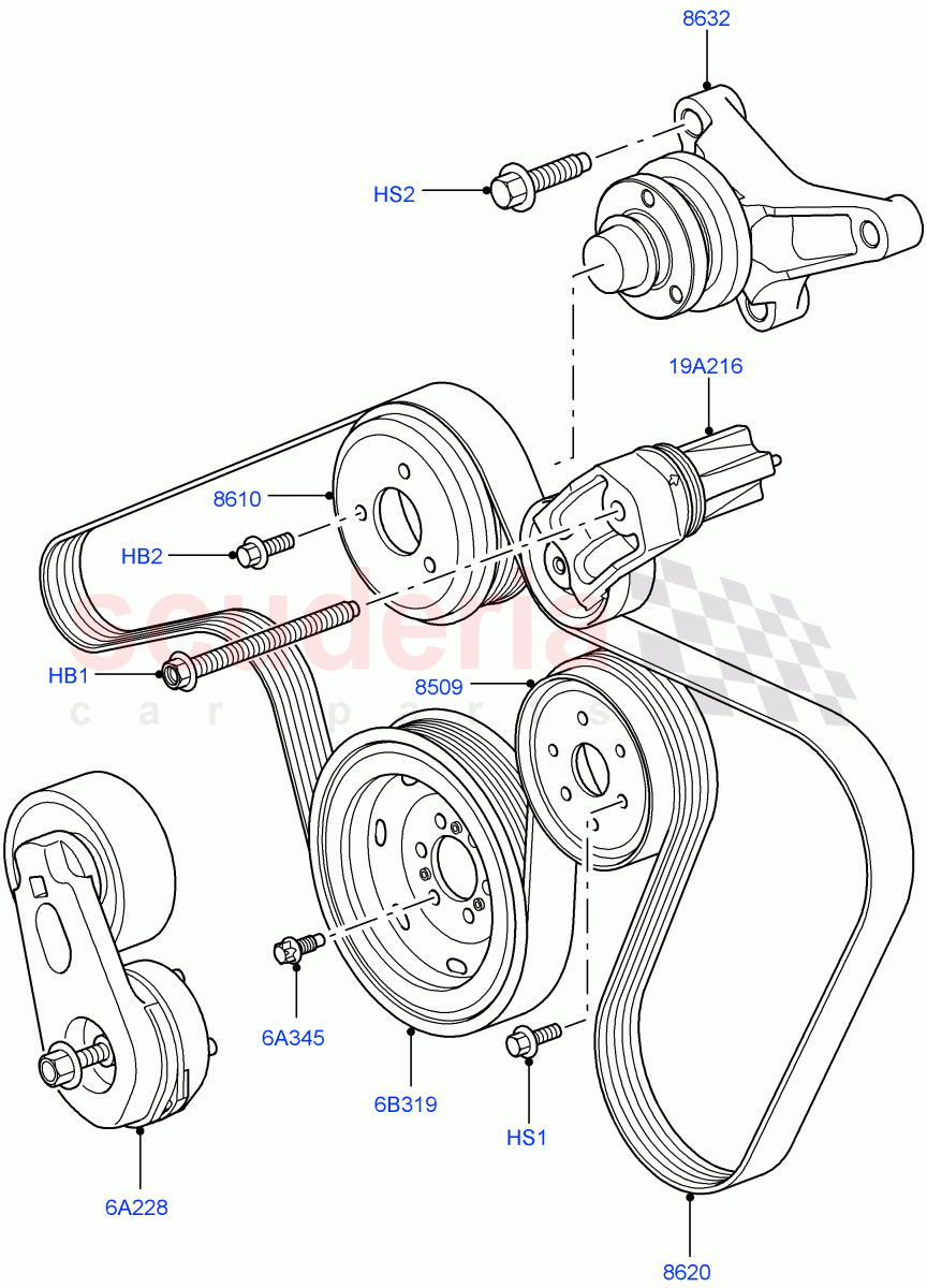 Pulleys And Drive Belts (Front) (Lion Diesel 2.7 V6 (140KW), Less Roll Stability Control) ((V) TO9A999999) of Land Rover Land Rover Range Rover Sport (2005-2009) [2.7 Diesel V6]