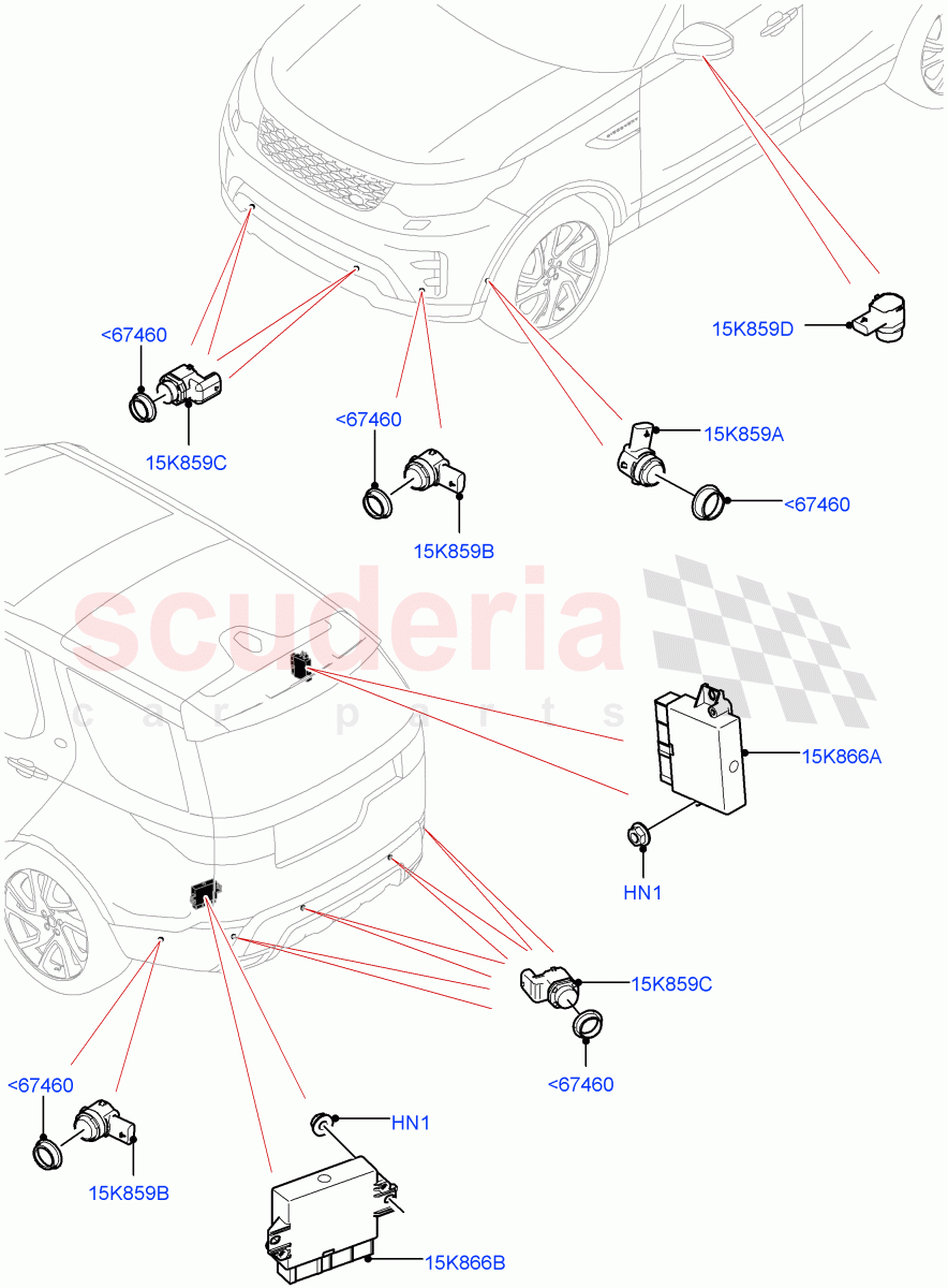 Parking Distance Control (Solihull Plant Build) ((V) FROMHA000001) of Land Rover Land Rover Discovery 5 (2017+) [2.0 Turbo Petrol AJ200P]