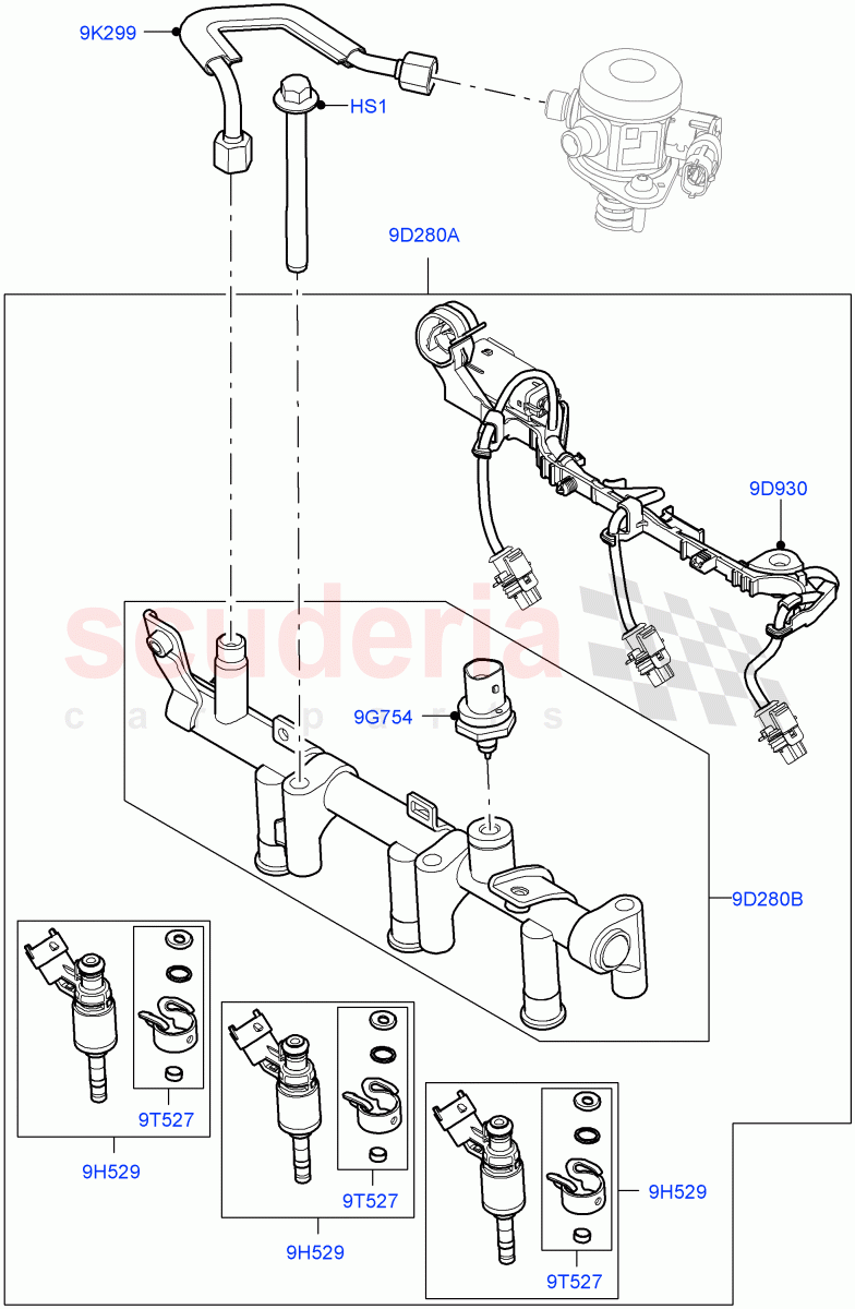 Fuel Injectors And Pipes (1.5L AJ20P3 Petrol High PHEV, Halewood (UK), 1.5L AJ20P3 Petrol High) ((V) FROMLH000001) of Land Rover Land Rover Discovery Sport (2015+) [1.5 I3 Turbo Petrol AJ20P3]