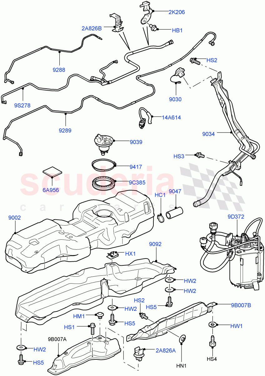 Fuel Tank & Related Parts (With 2 Vent Pipes, This Section Refers To TSB LTB00293, Vehicles Fitted With 10MY Fuel Tank) (AJ Petrol 4.4 V8 EFI (220KW)) of Land Rover Land Rover Range Rover Sport (2005-2009) [4.4 AJ Petrol V8]