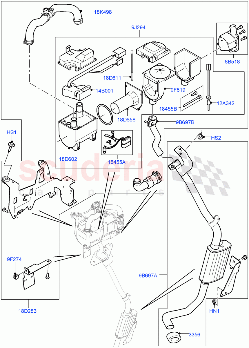 Auxiliary Fuel Fired Pre-Heater (Heater Components) (3.0 V6 D Low MT ROW, With Fuel Fired Heater, 2.0L 16V TIVCT T/C 240PS Petrol, 2.0L I4 DSL HIGH DOHC AJ200, 4.4L DOHC DITC V8 Diesel, 3.0 V6 Diesel) ((V) TOHA999999) of Land Rover Land Rover Range Rover Sport (2014+) [4.4 DOHC Diesel V8 DITC]