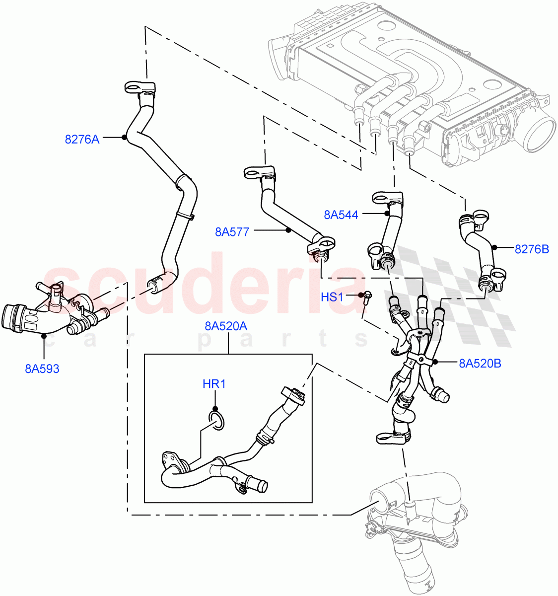 Cooling System Pipes And Hoses (Intercooler) (3.0L AJ20D6 Diesel High, 8 Speed Auto Trans ZF 8HP76) ((V) FROMLA000001) of Land Rover Land Rover Range Rover (2012-2021) [3.0 I6 Turbo Diesel AJ20D6]