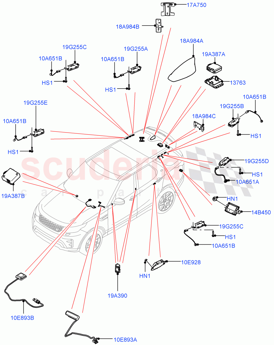 Aerial (Nitra Plant Build) ((V) FROMK2000001) of Land Rover Land Rover Discovery 5 (2017+) [3.0 DOHC GDI SC V6 Petrol]