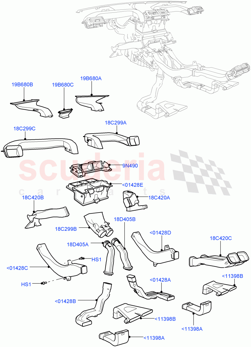 Air Vents, Louvres And Ducts (Internal Components) (Halewood (UK), Less Head Up Display) of Land Rover Land Rover Range Rover Evoque (2012-2018) [2.2 Single Turbo Diesel]