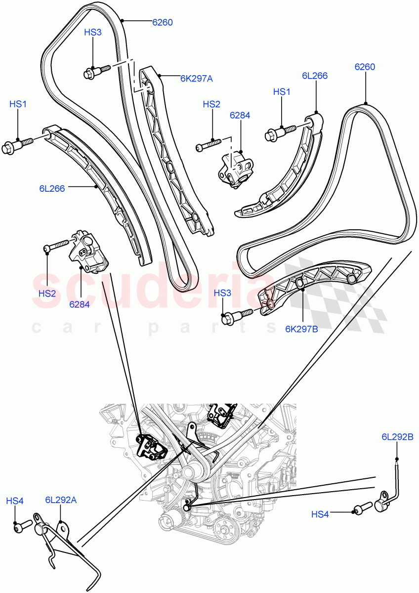 Timing Gear (Timing Chains, Tensioners) (5.0L OHC SGDI SC V8 Petrol - AJ133, 5.0 Petrol AJ133 DOHC CDA, 5.0L P AJ133 DOHC CDA S/C Enhanced) ((V) FROMAA000001) of Land Rover Land Rover Range Rover Sport (2010-2013) [5.0 OHC SGDI SC V8 Petrol]