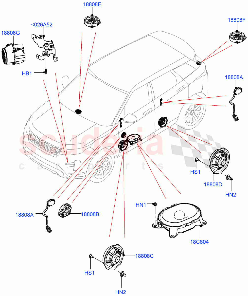 Speakers (Itatiaia (Brazil), Premium Audio 1280 W) of Land Rover Land Rover Range Rover Evoque (2019+) [1.5 I3 Turbo Petrol AJ20P3]
