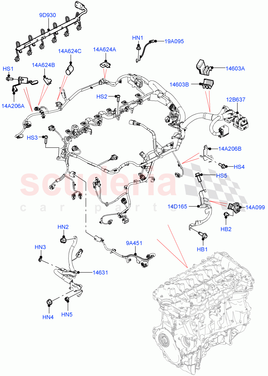 Engine Harness (RHD) (3.0L AJ20P6 Petrol High) ((V) FROMMA000001) of Land Rover Land Rover Range Rover Velar (2017+) [3.0 DOHC GDI SC V6 Petrol]