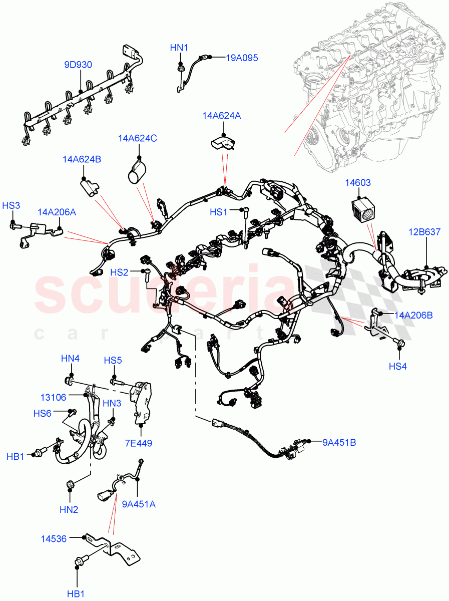 Engine Harness (Nitra Plant Build) (3.0L AJ20P6 Petrol High) ((V) FROMM2000001) of Land Rover Land Rover Discovery 5 (2017+) [3.0 DOHC GDI SC V6 Petrol]